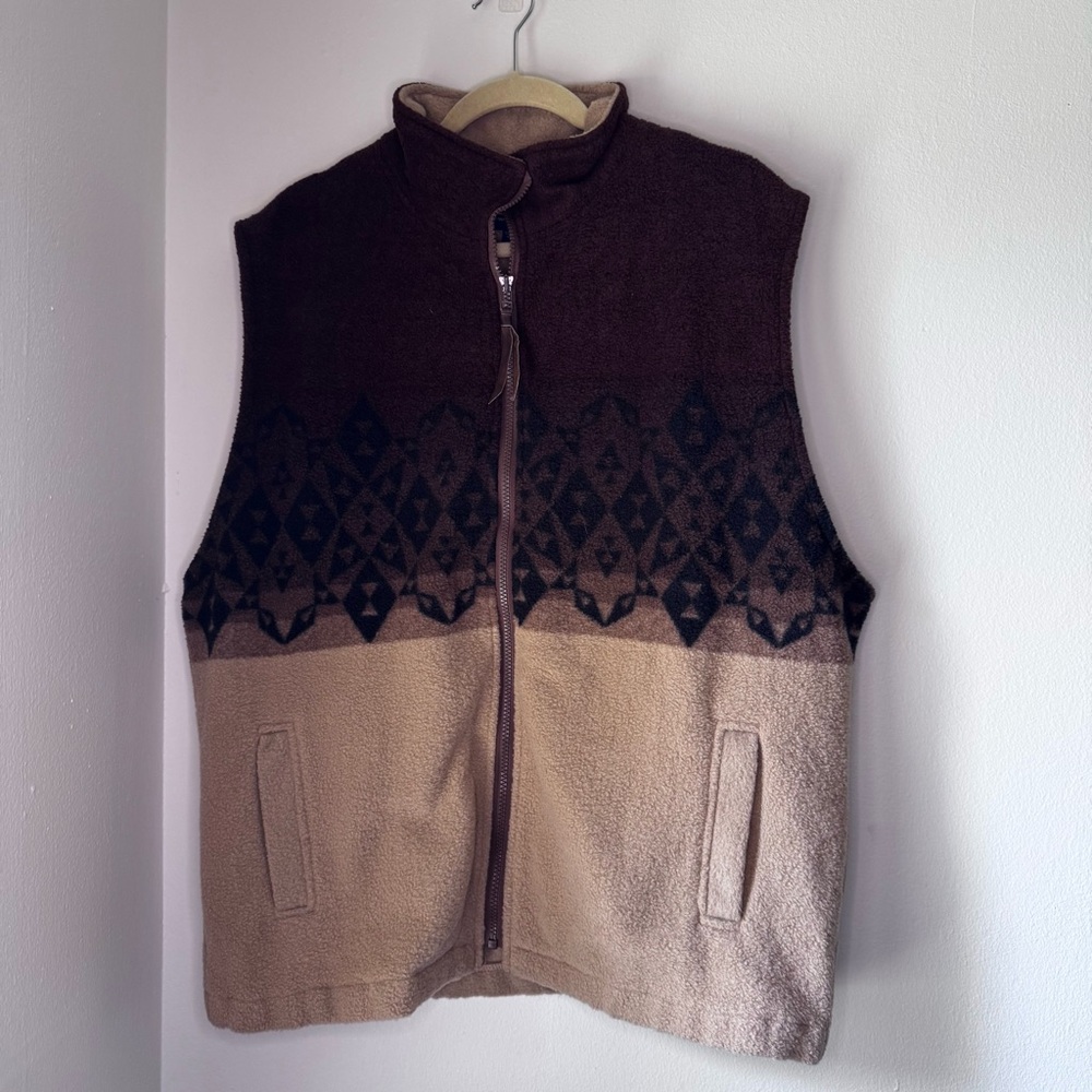 Panhandle Slim western wear Fleece Brown Tan Vest Full Zip Pockets
